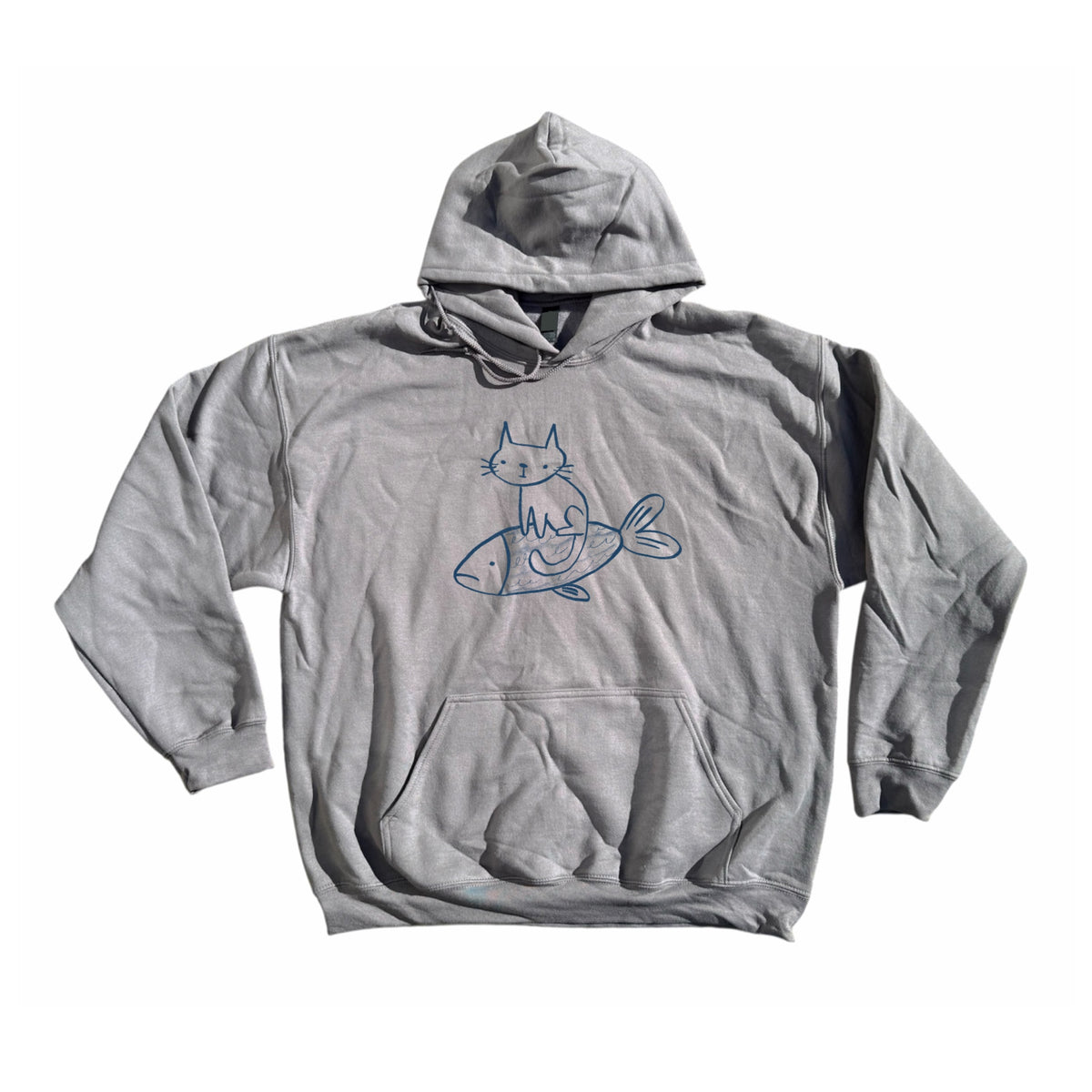 Cat on a fish dark grey hoodie