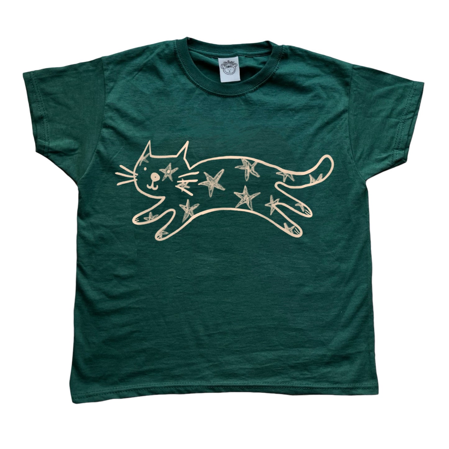 Starry cat forest green tee