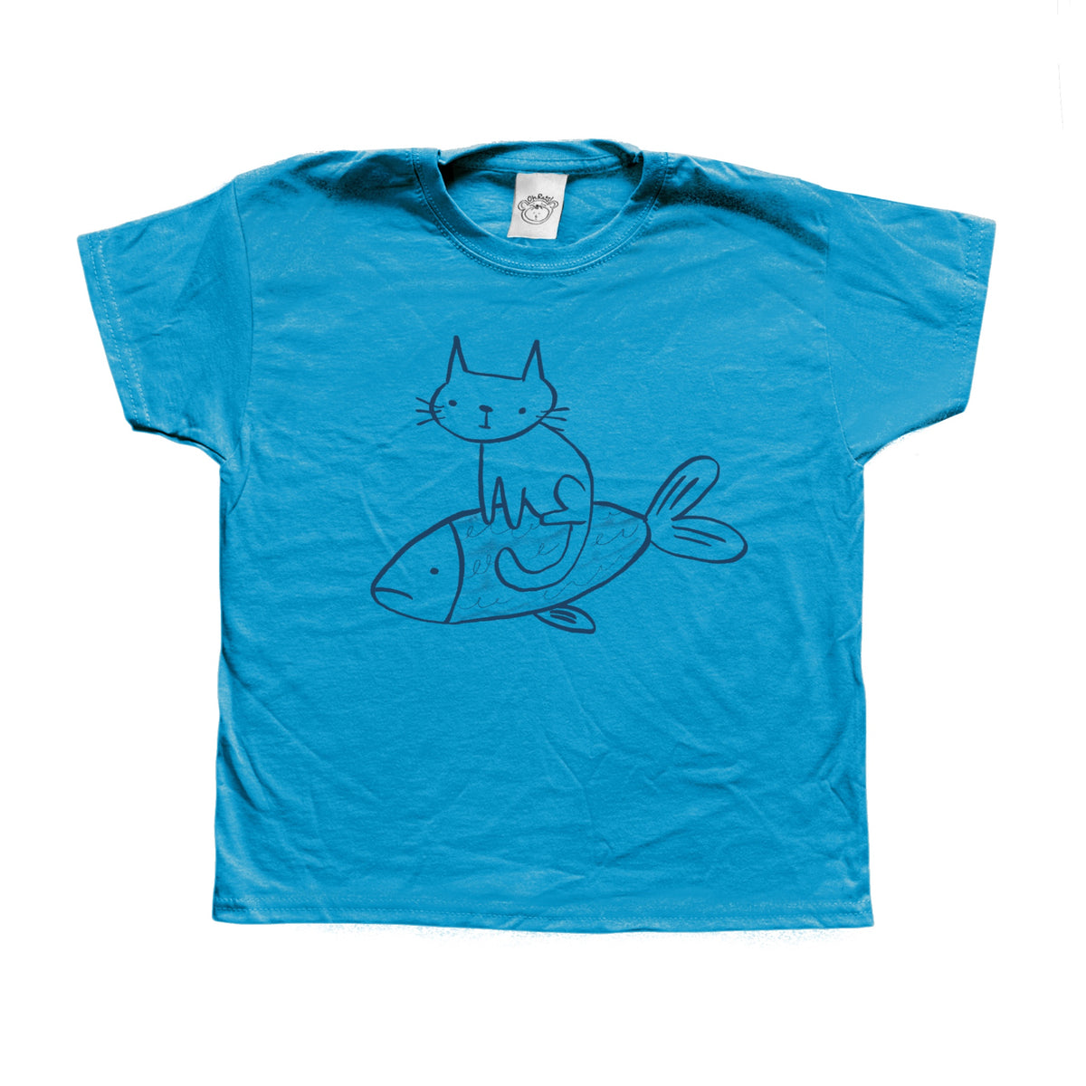 Cat on a fish aqua baby tee