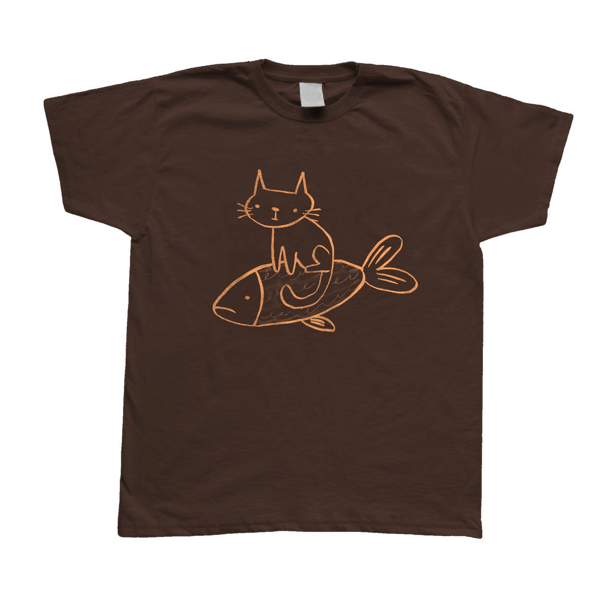 Cat on a fish brown baby tee