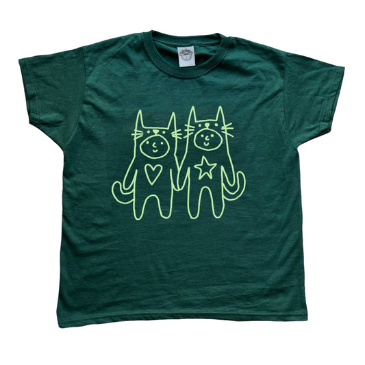Two critters in love light green on forest green Tee
