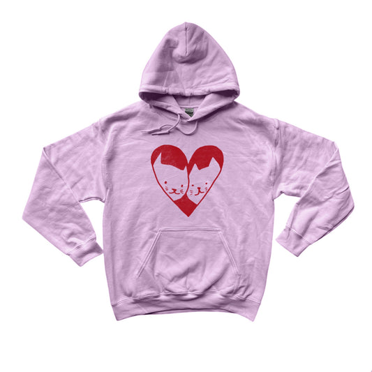 2 cats in love pink hoodie