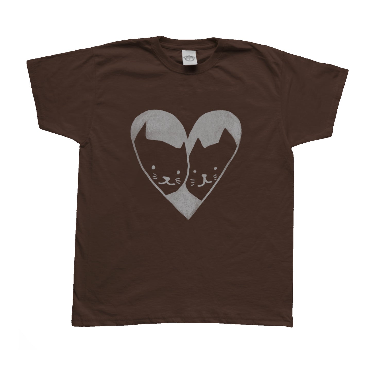 2 cats in love brown tee