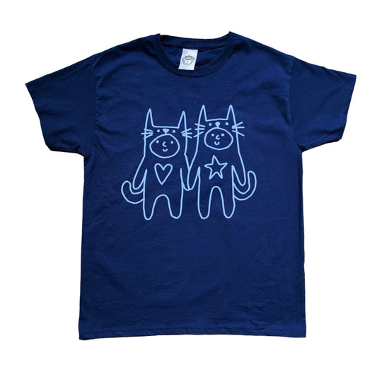 Two critters in love light blue on navy Tee
