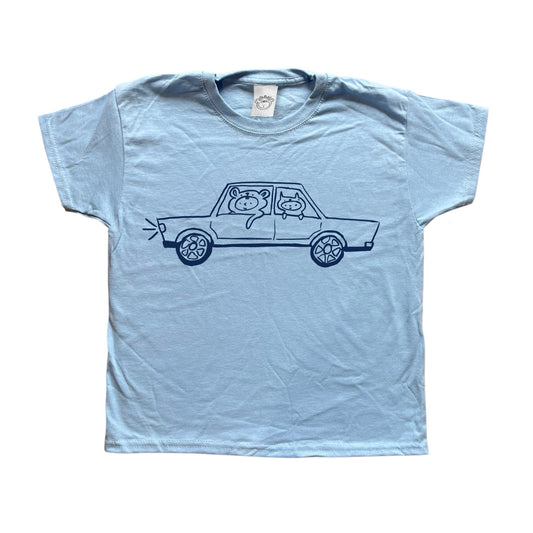 Critter road trip baby blue tee