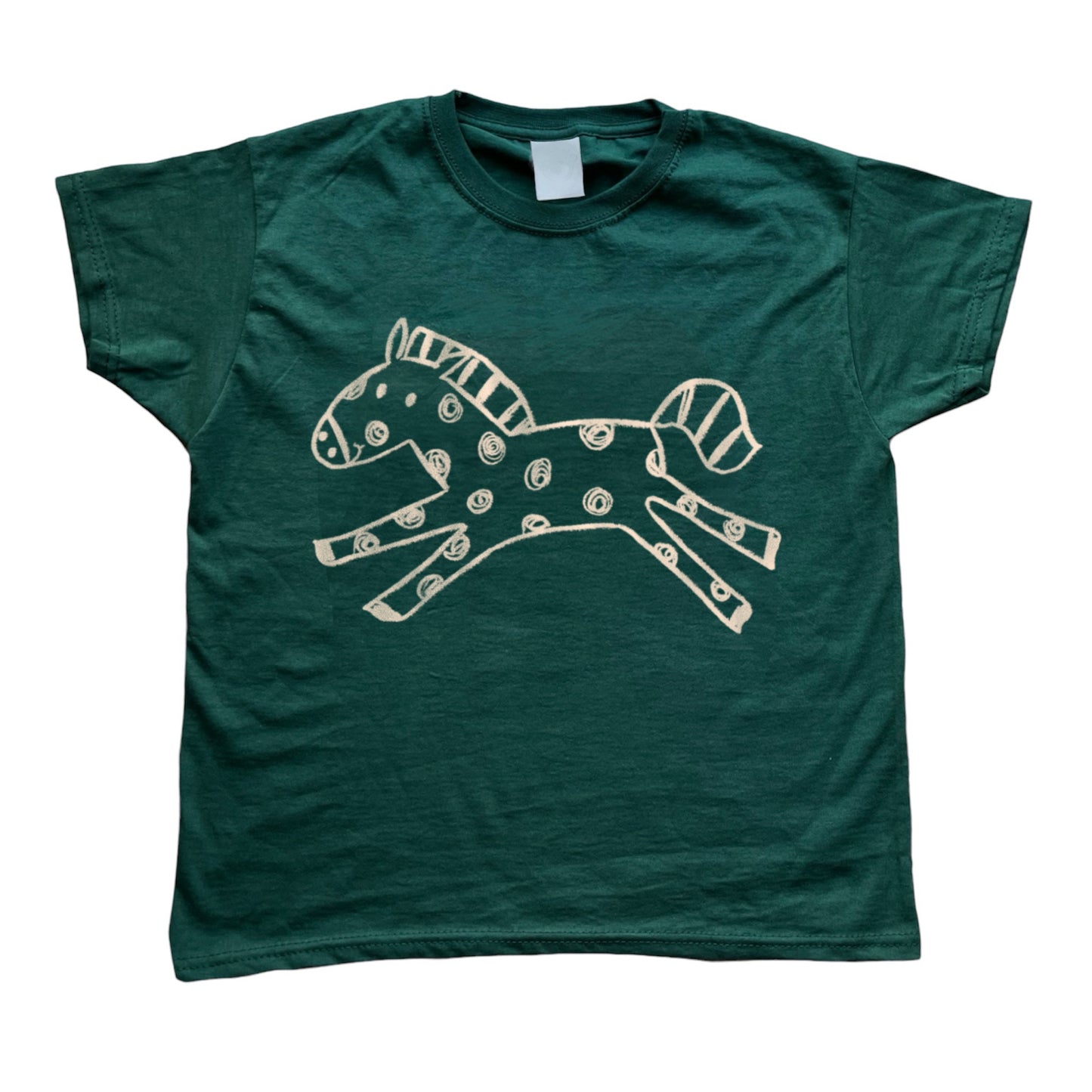 Polka dot horse forest green tee