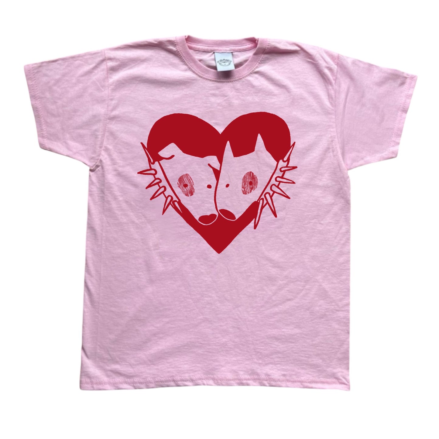 2 Spiky collar dogs in love pink tee