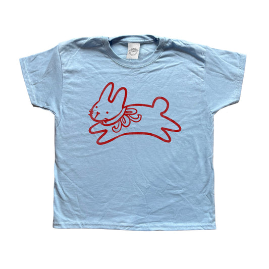 Bow bunny red on light blue tee