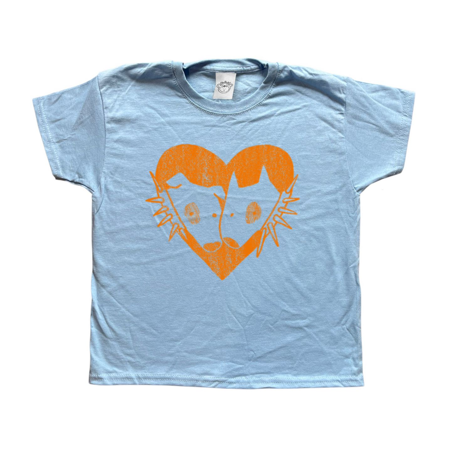 2 dogs in love orange on baby blue Tee
