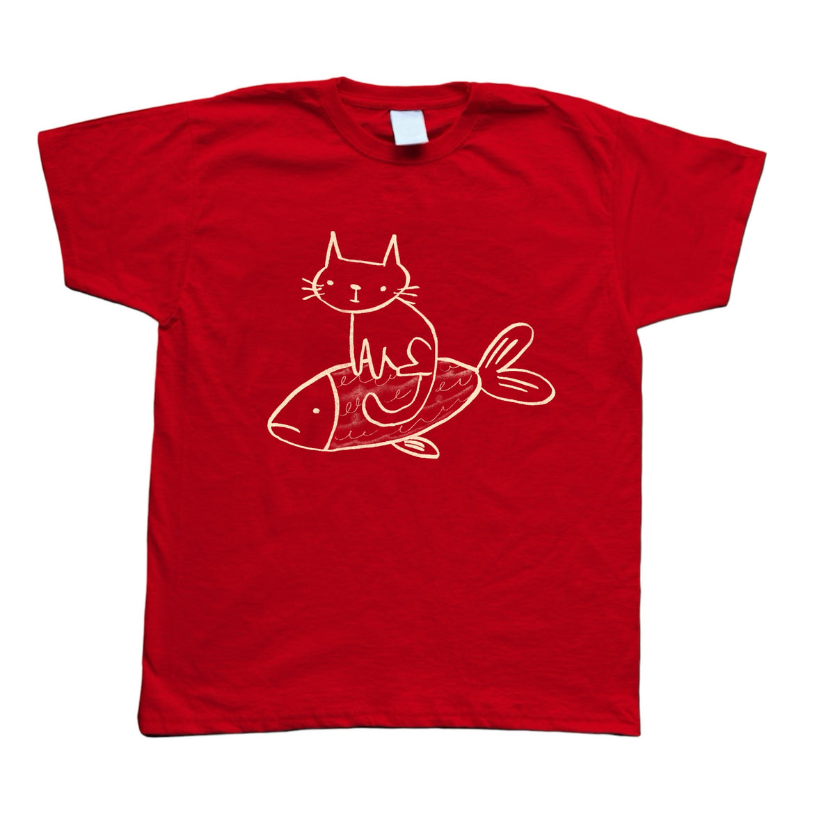 Cat on a fish red baby tee