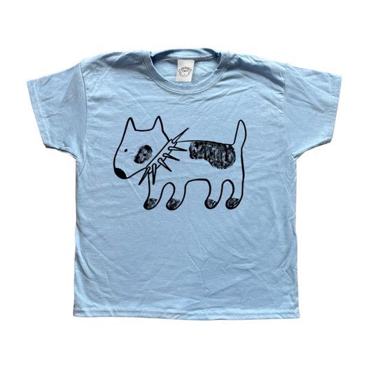 Spiky collar dog black on baby blue Tee