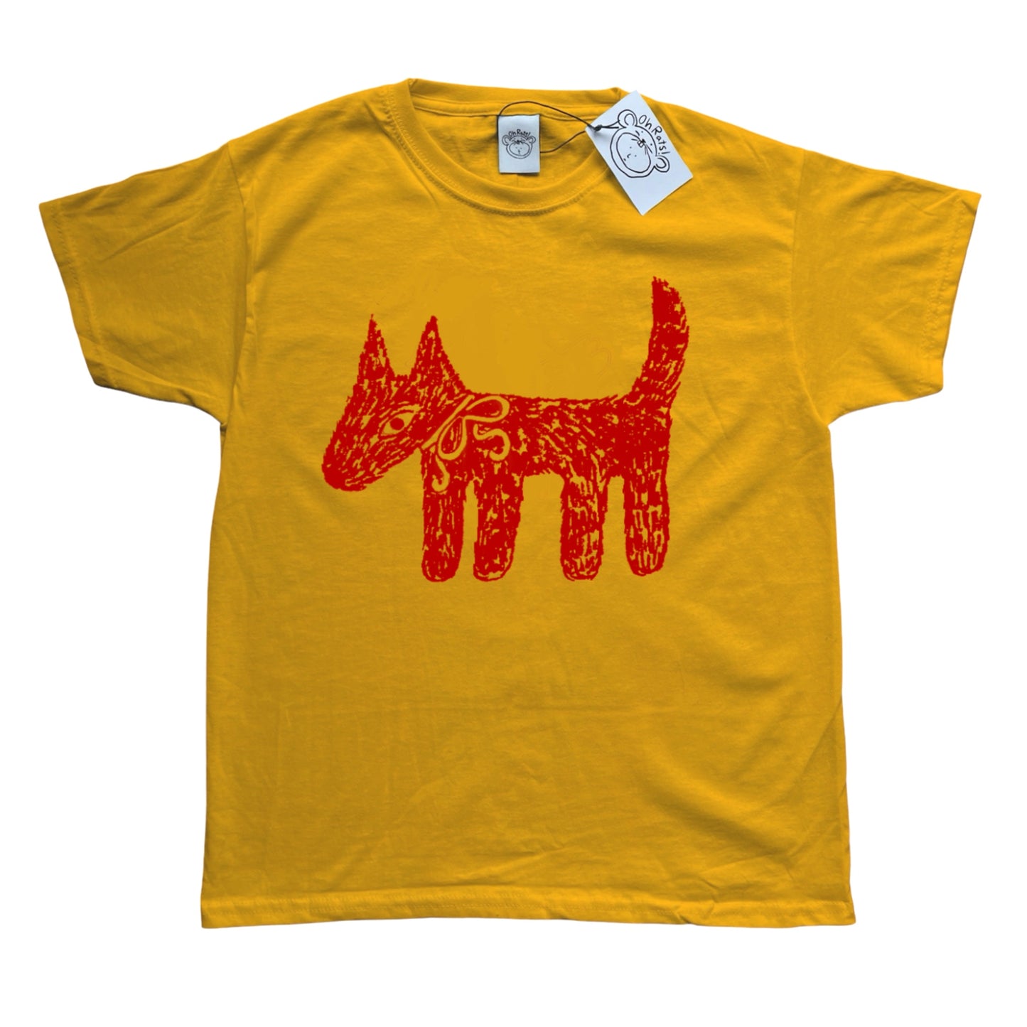 Scruffy bow dog red on yellow Tee