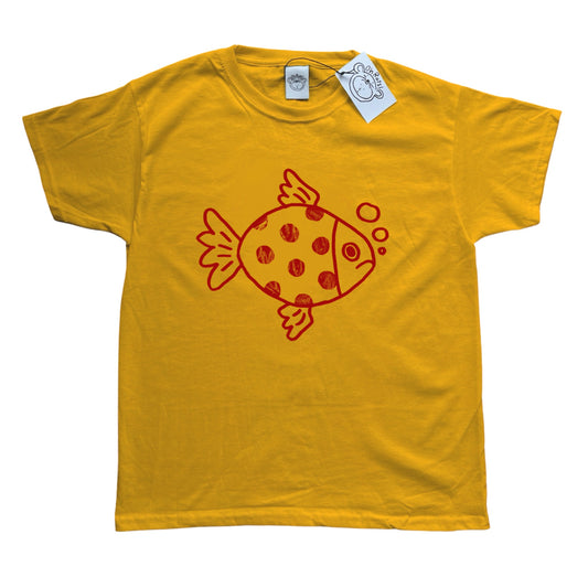 Polka dot fishy red on yellow Tee