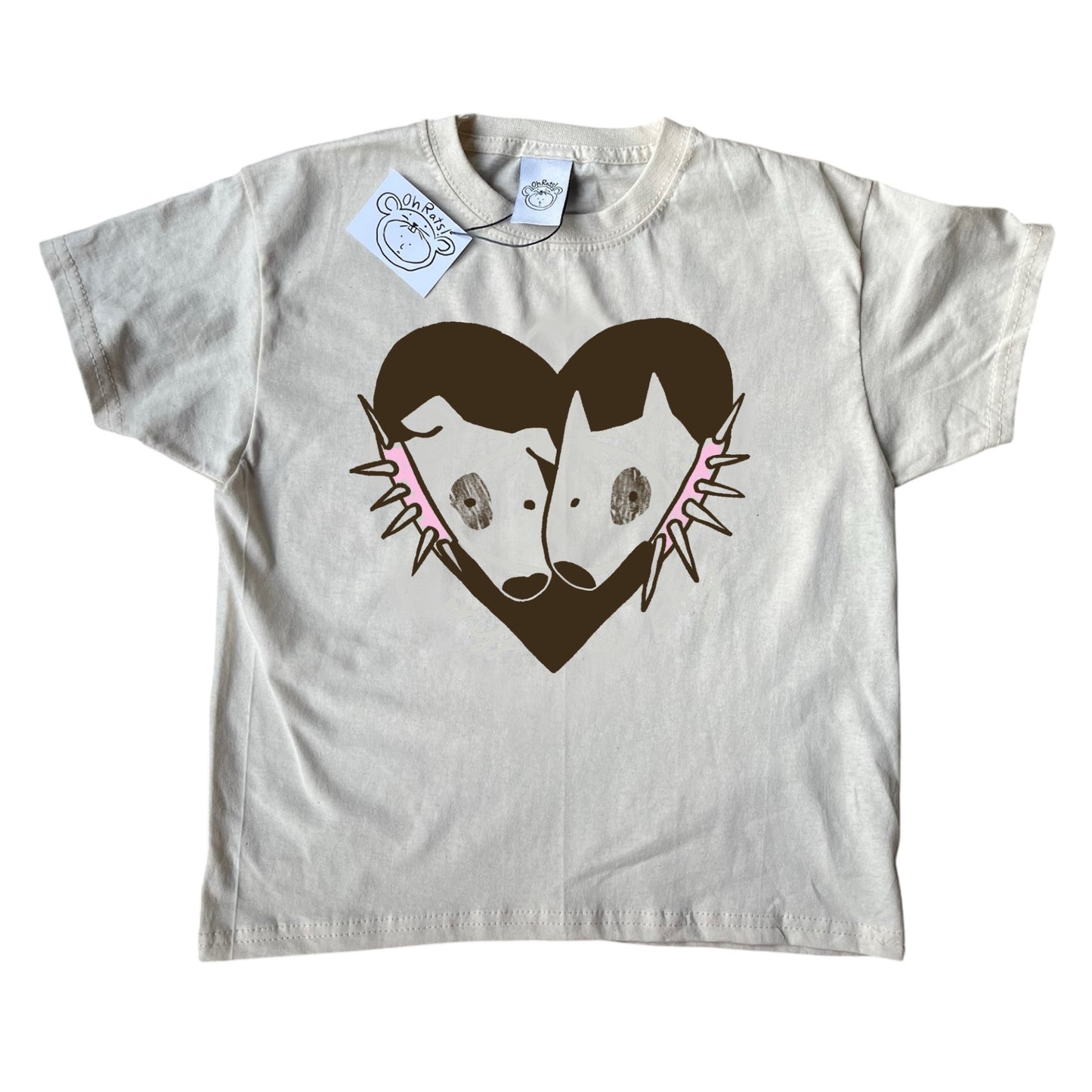 2 Spiky collar dogs in love beige tee