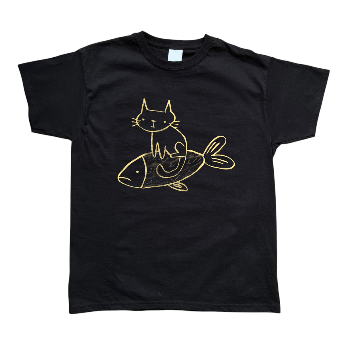 Cat on a fish black baby tee