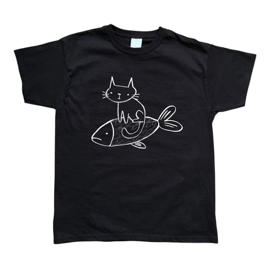 Cat on a fish black baby tee