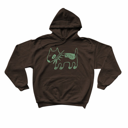 Spiky collar dog light green on brown hoodie