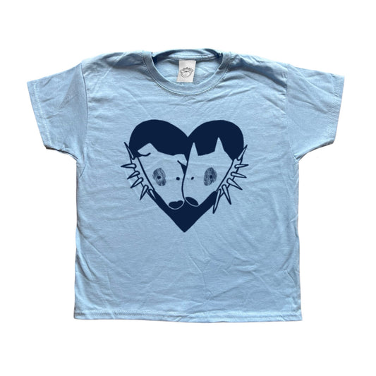 2 dogs in love navy on baby blue Tee