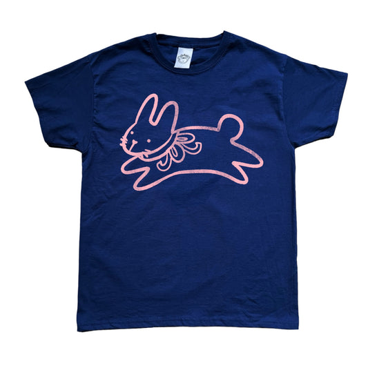 Bow bunny light pink on navy Tee