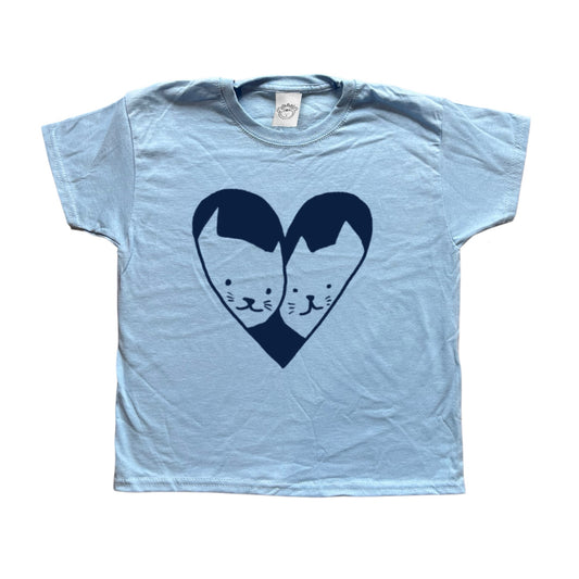 2 Cats in Love navy on baby blue Tee