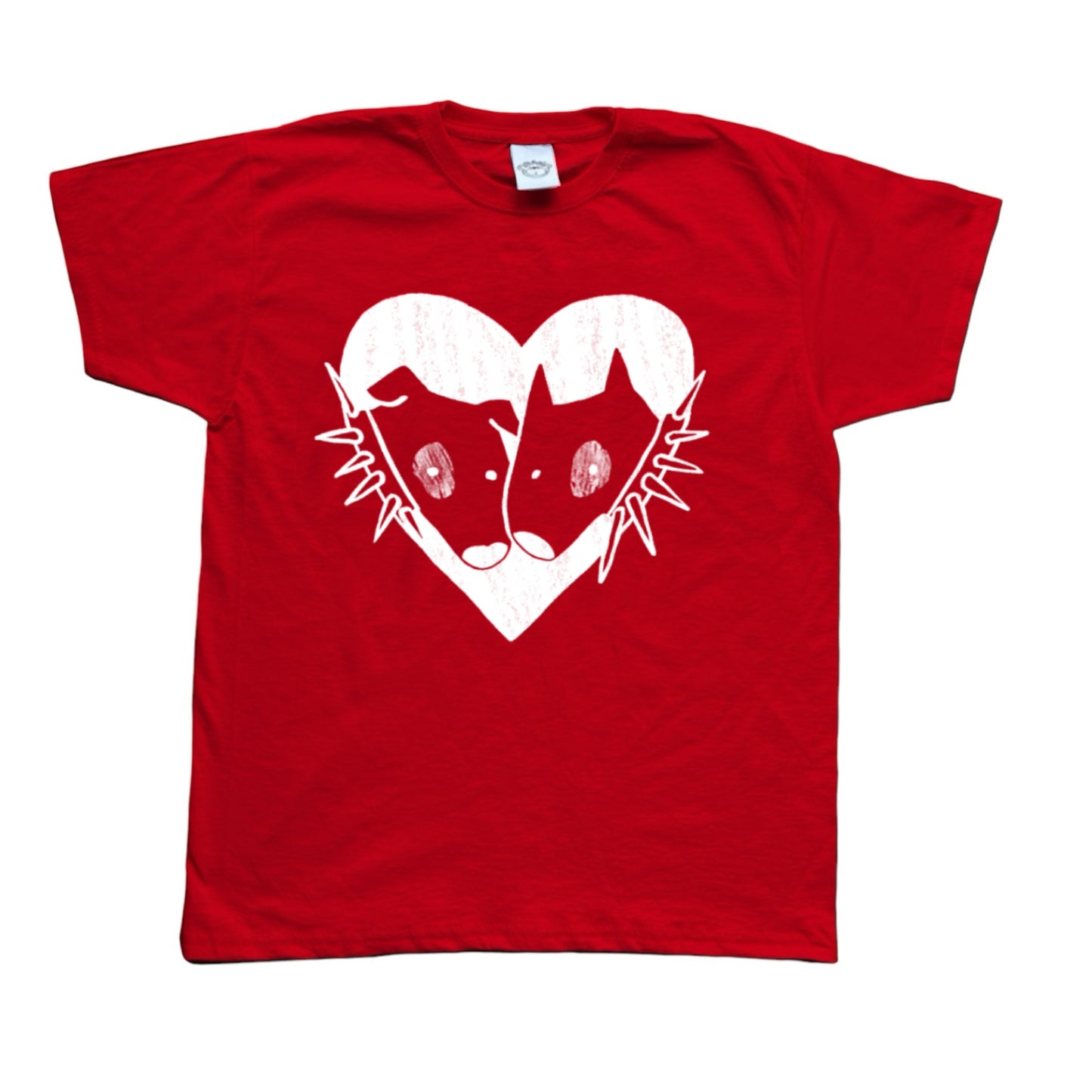 2 Spiky collar dogs in love red tee