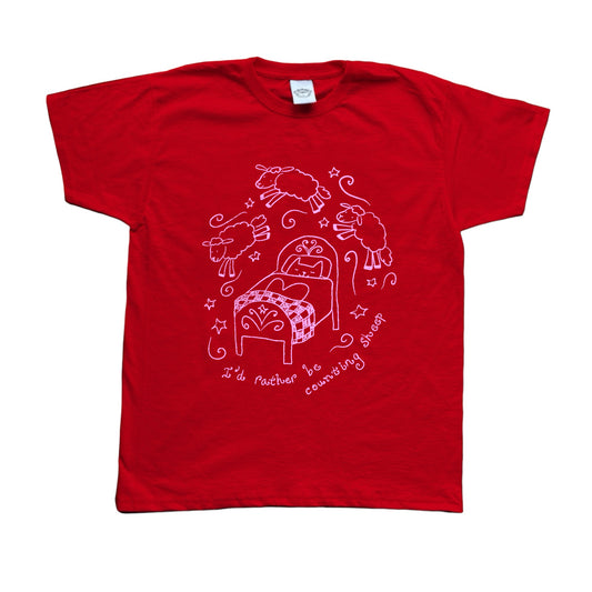 'I'd rather be counting sheep' Pink on Red Baby Tee