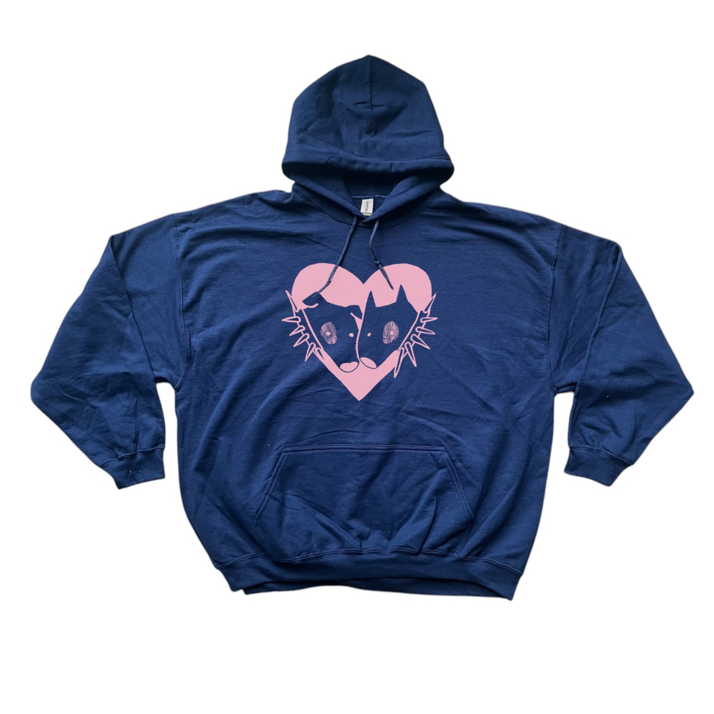 2 spiky collar dogs in love navy hoodie