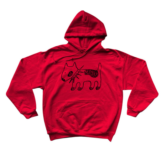 Spiky collar dog black on red hoodie