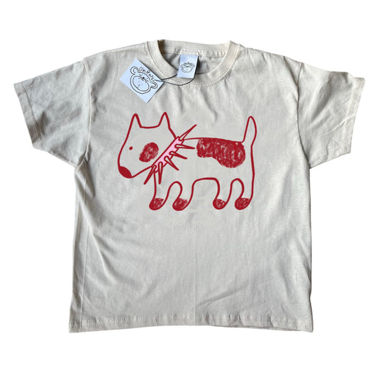 Spiky collar red dog on beige tee