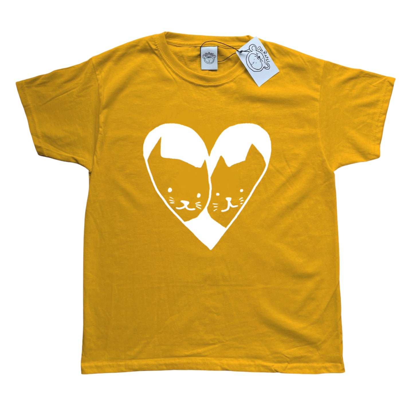 2 cats in love yellow tee