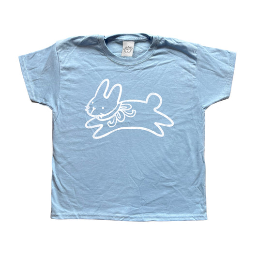 Bow bunny white on light blue tee