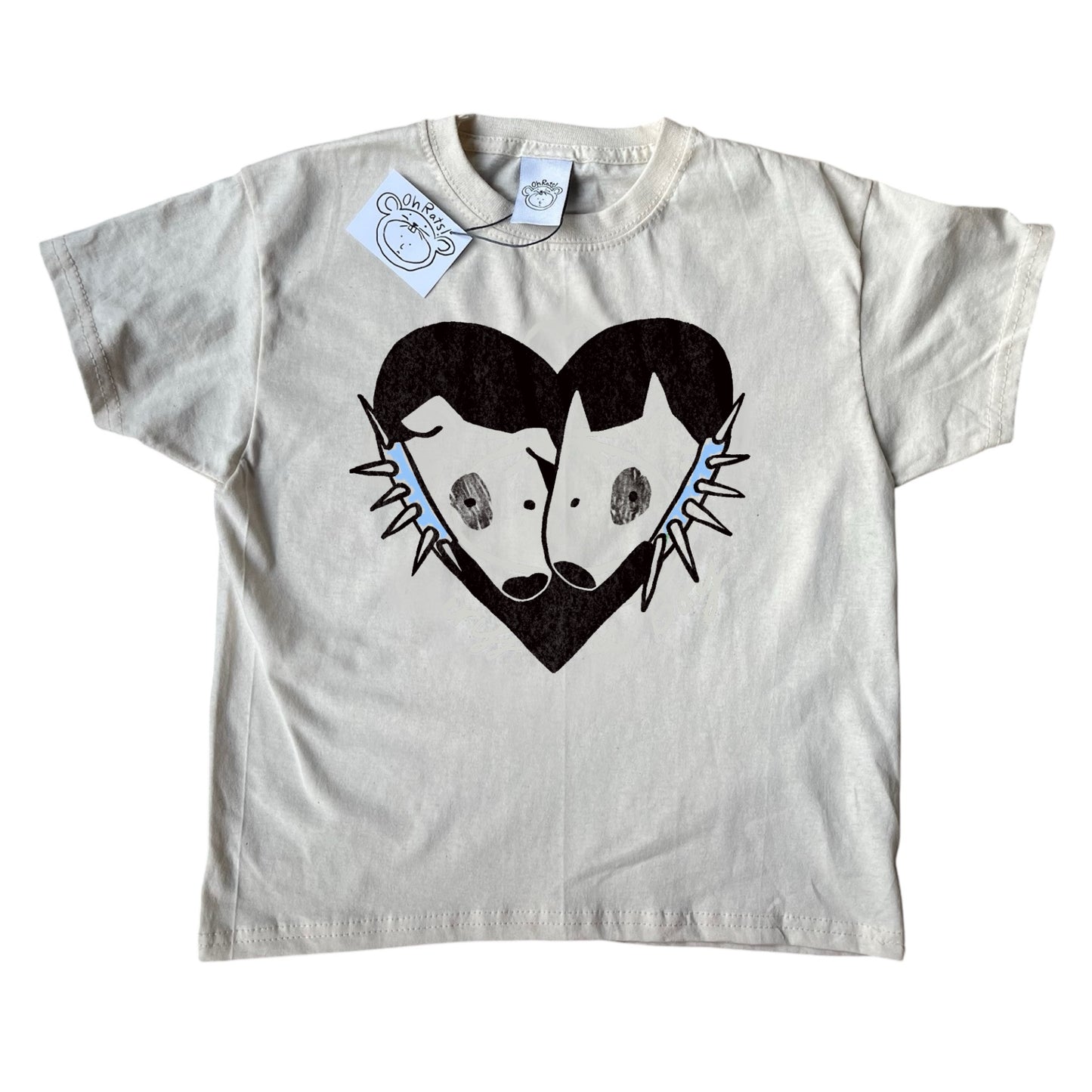 2 Spiky collar dogs in love beige tee