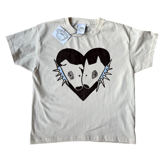 2 Spiky collar dogs in love beige tee
