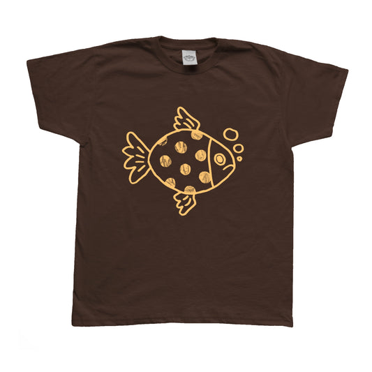 Polka dot fishy light yellow on brown Tee