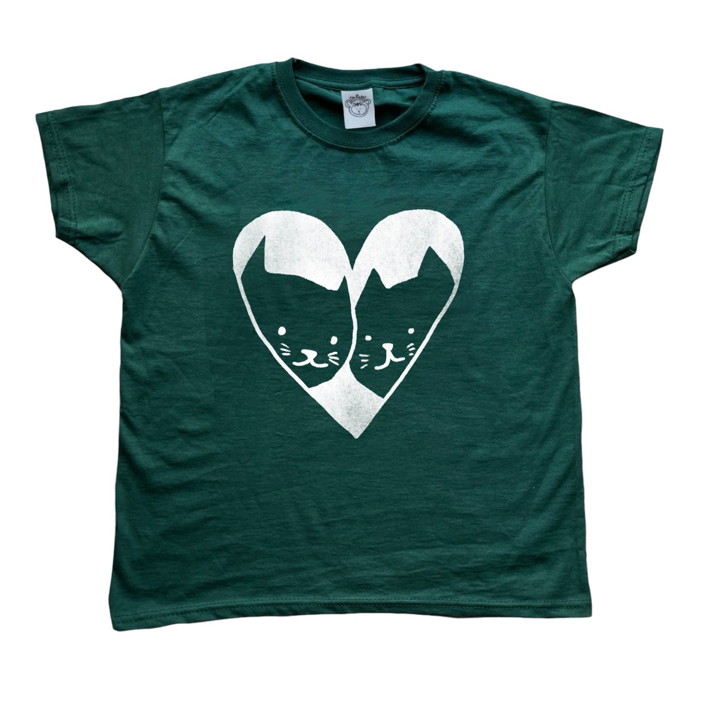 2 cats in love forest green tee