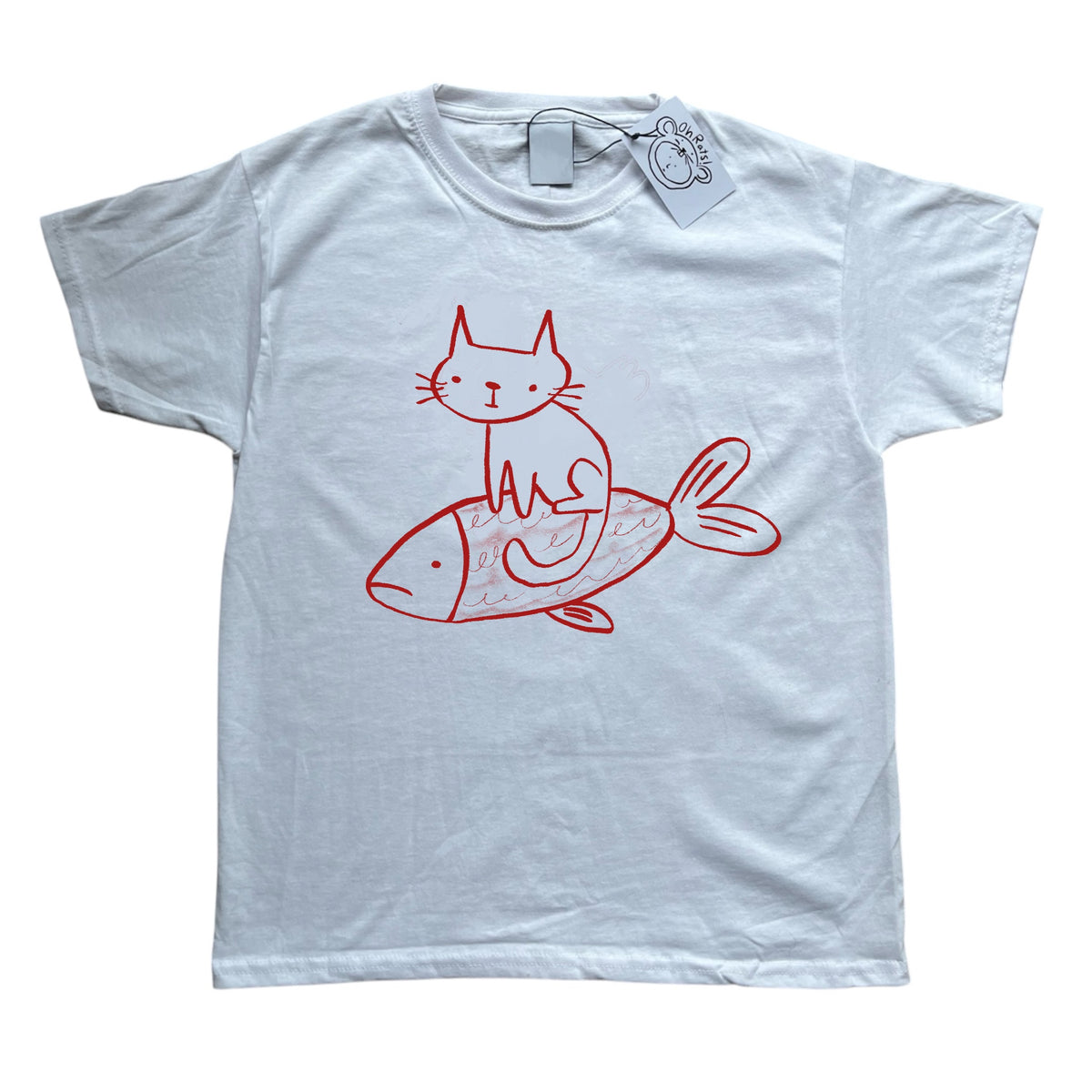 Cat on a fish white baby tee
