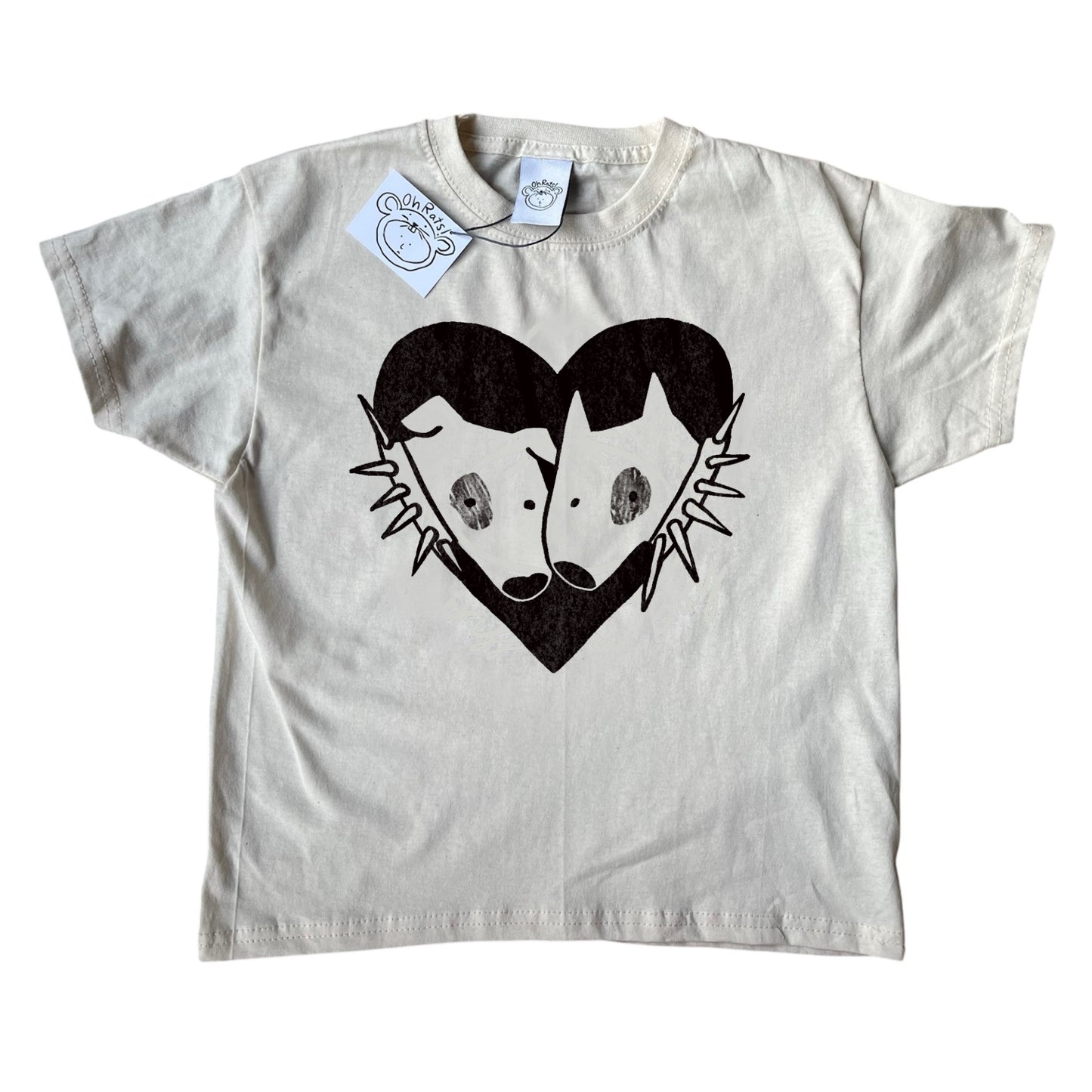 2 Spiky collar dogs in love beige tee