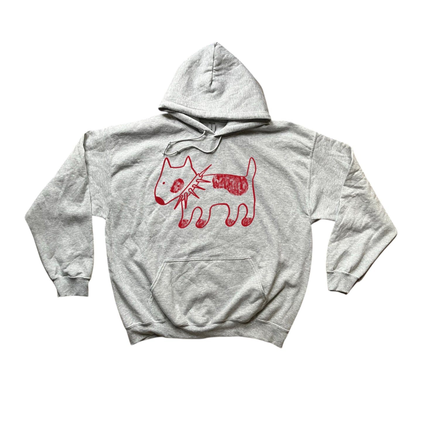 Spiky collar dog red on grey hoodie