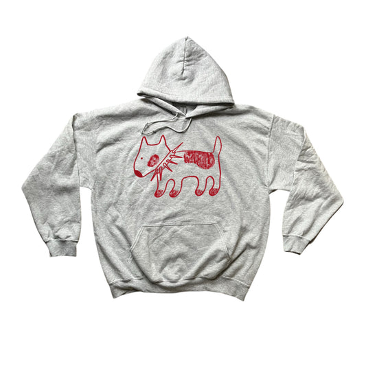 Spiky collar dog red on grey hoodie