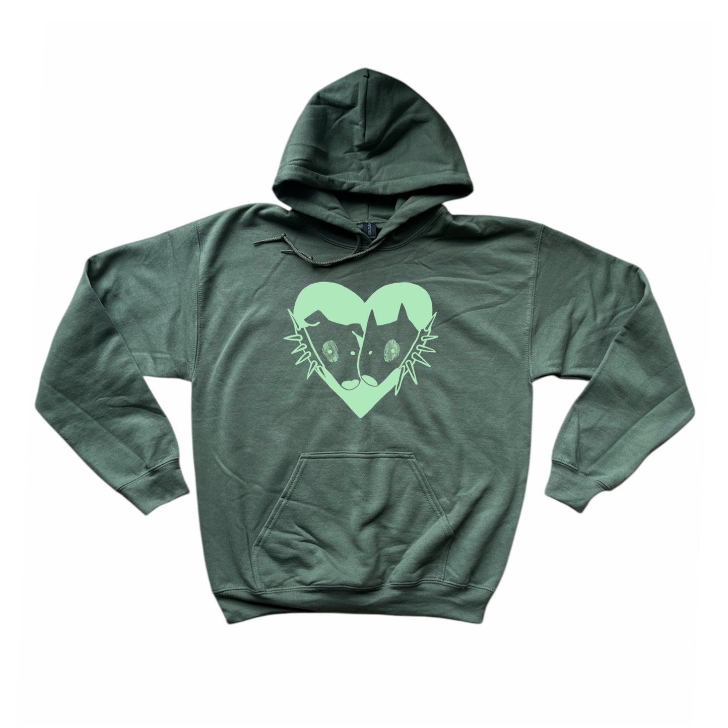 2 spiky collar dogs in love khaki hoodie