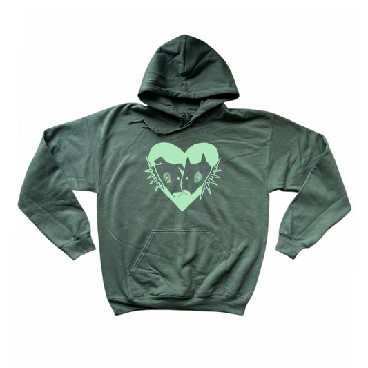 2 spiky collar dogs in love khaki hoodie