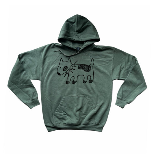 Spiky collar dog black on khaki hoodie