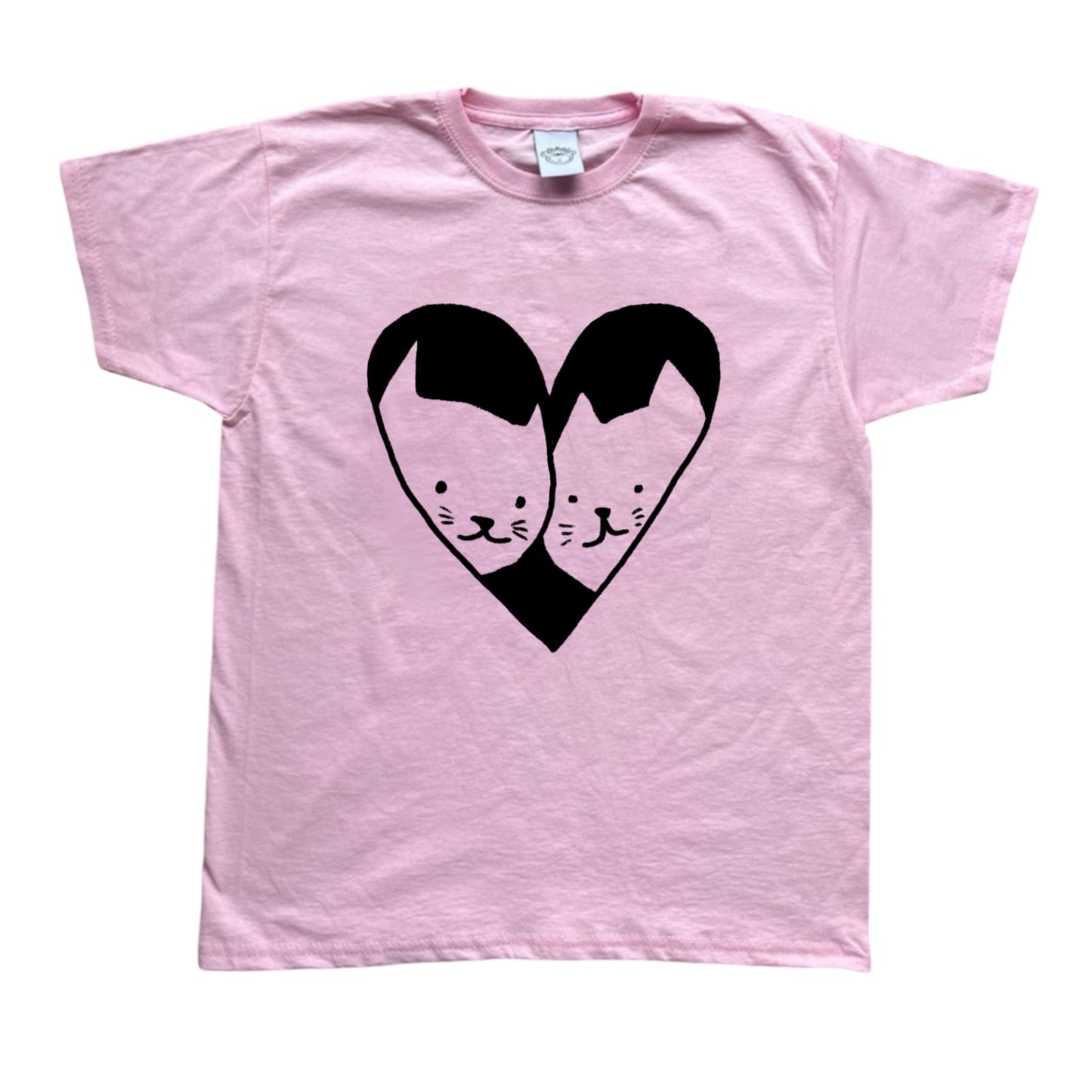 2 cats in love pink tee
