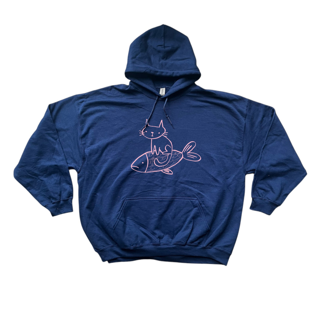 Cat on a fish navy hoodie