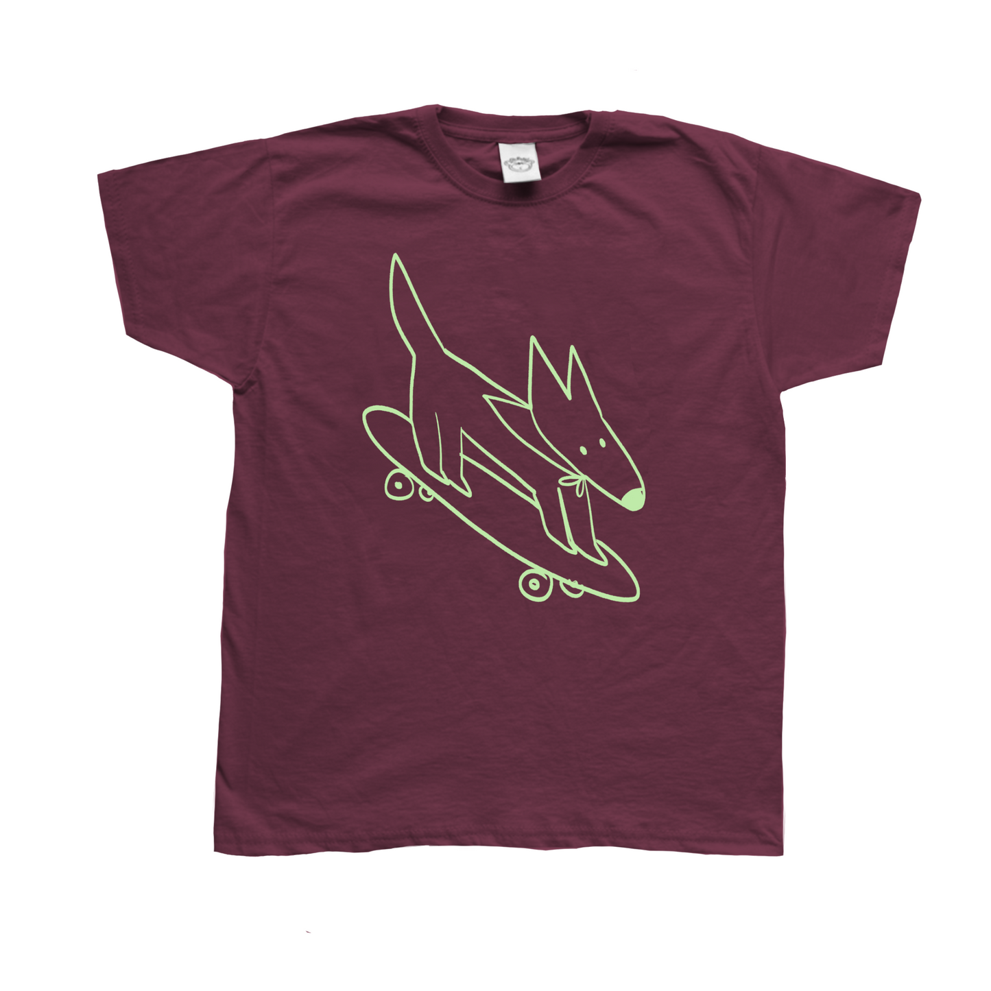 Skater dog burgundy tee