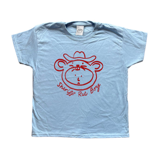 ‘Sheriff Rat Boy' red on baby blue Tee
