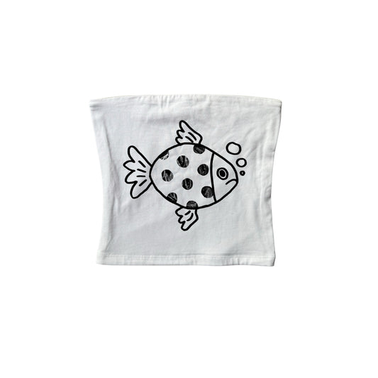 Black on white polka dot fishy bandeau top