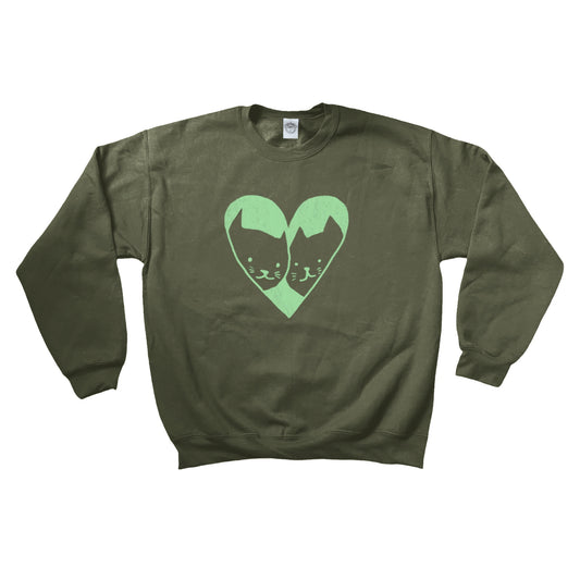 2 cats in love light green on khaki sweatshirt