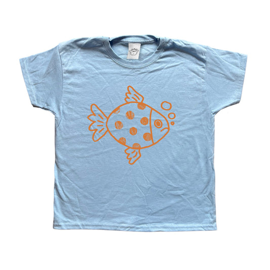 Polka dot fishy orange on baby blue Tee