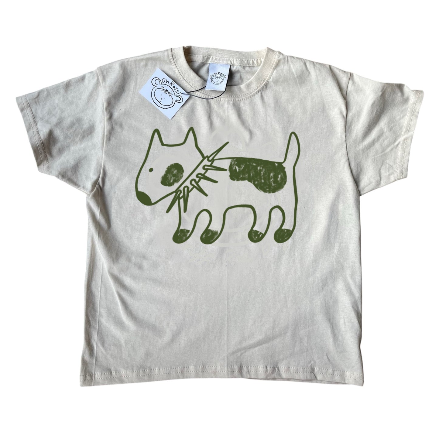Spiky collar khaki dog on beige tee